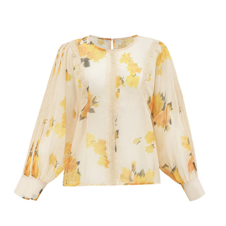 Éva yellow floralprint blouse  skirt matching set