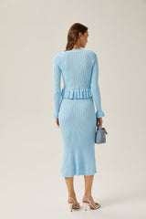 Gabrielle blue flared knitted top  skirt matching set