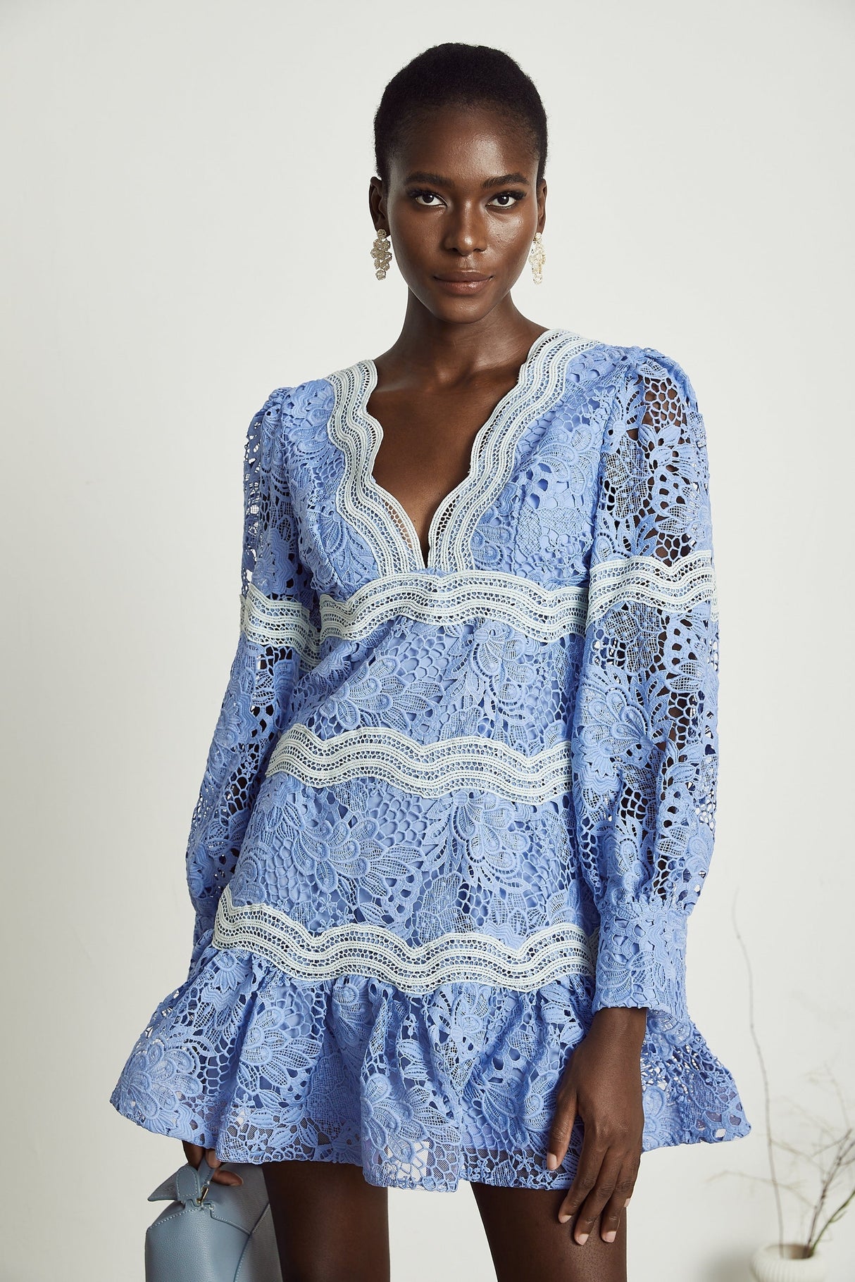 Gaëlle Vneck floral embroidered mini dress
