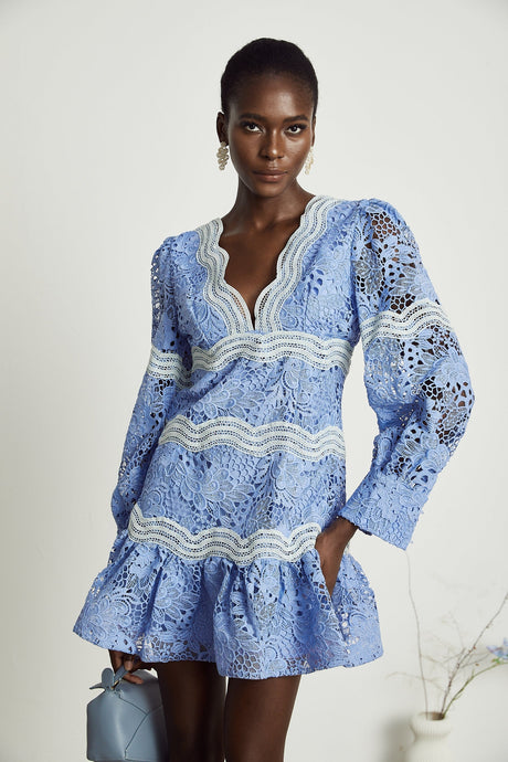 Gaëlle Vneck floral embroidered mini dress