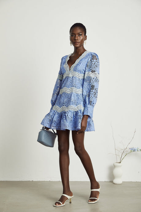 Gaëlle Vneck floral embroidered mini dress
