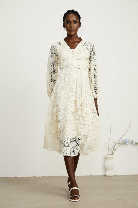 Georgette paisleypattern lace midi dress
