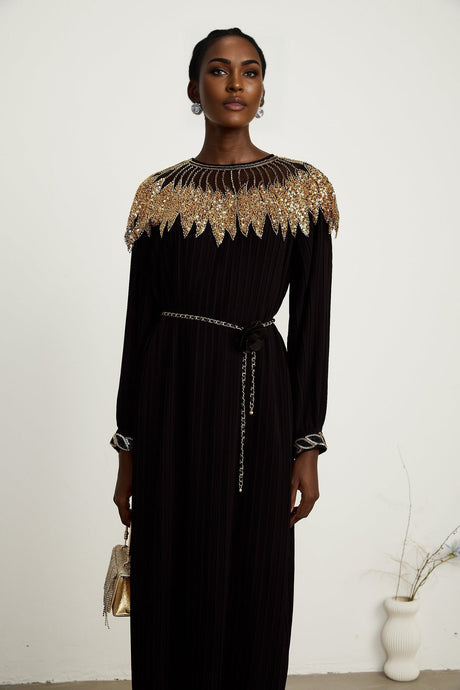 Hélène black sequin tullepanel ribbed midi dress