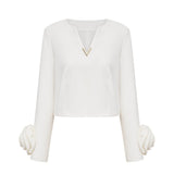 Hilaire white 3dpetal top  skirt matching set