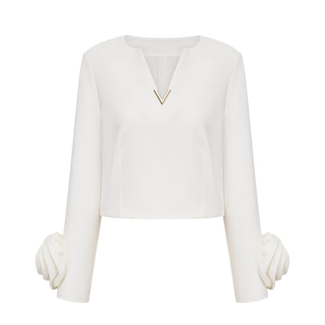 Hilaire white 3dpetal top  skirt matching set