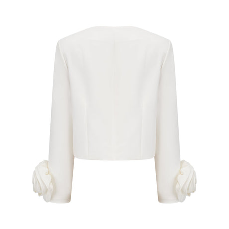 Hilaire white 3dpetal top  skirt matching set