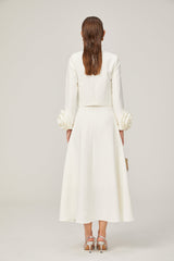 Hilaire white 3dpetal top  skirt matching set