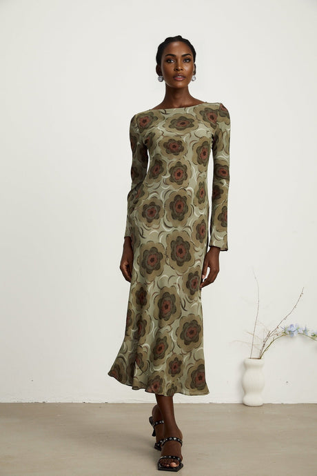 Hippolyte greentone flowermotif midi dress