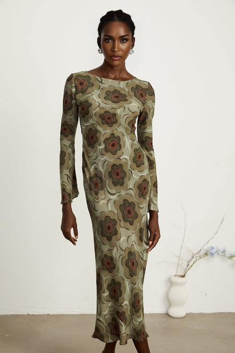 Hippolyte greentone flowermotif midi dress