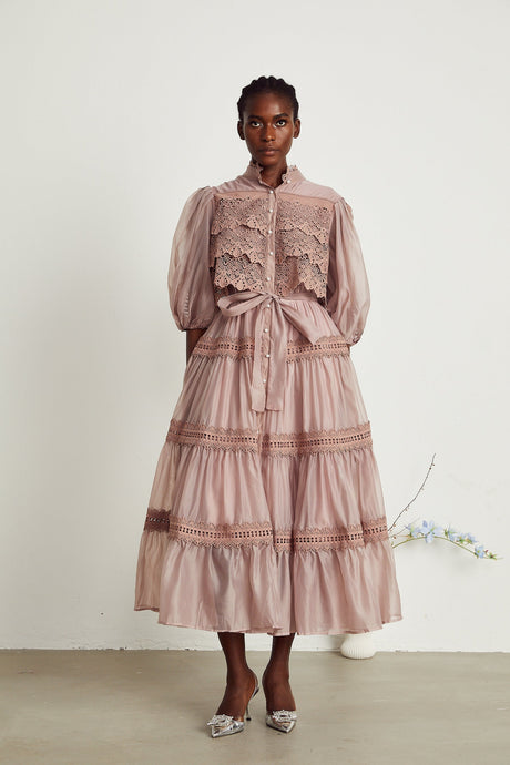 Inès lace cutout tiered midi dress
