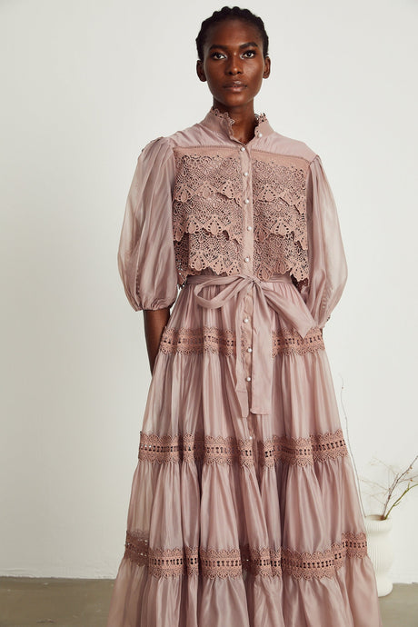 Inès lace cutout tiered midi dress
