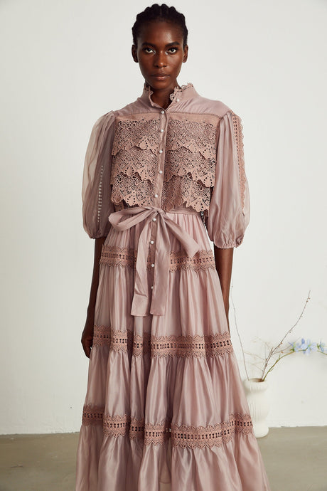 Inès lace cutout tiered midi dress