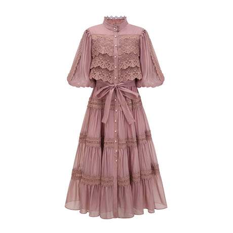 Inès lace cutout tiered midi dress