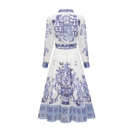 Isabelle patternprint cinchwaist midi dress