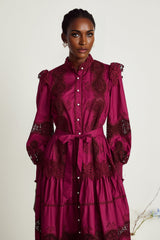 Josiane red guipurelace midi dress