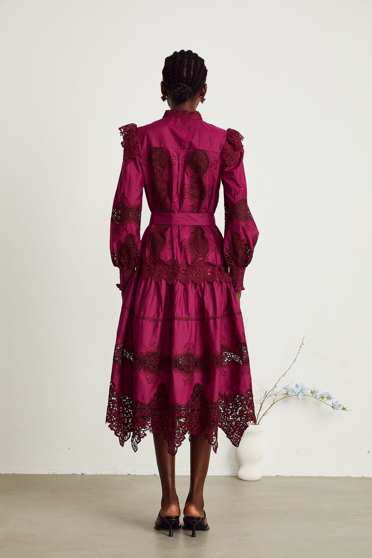 Josiane red guipurelace midi dress