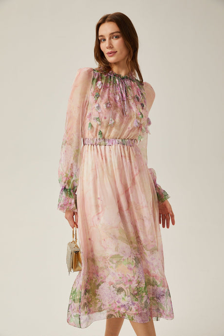 Justine floralprint cinchedwaist midi dress