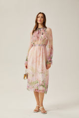 Justine floralprint cinchedwaist midi dress