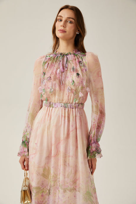 Justine floralprint cinchedwaist midi dress