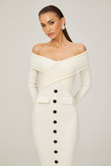 Karine white offshoulder ribknit midi dress
