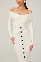Karine white offshoulder ribknit midi dress