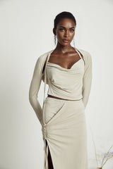 Lanetta khaki jersey top  skirt matching set