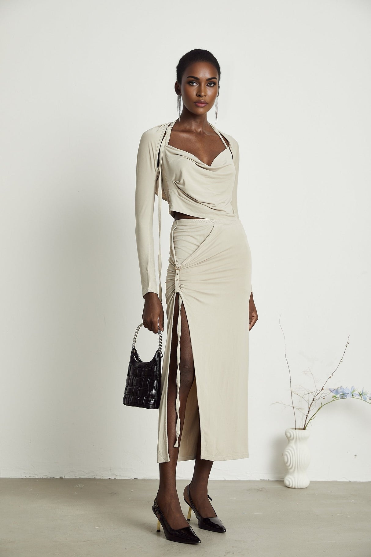 Lanetta khaki jersey top  skirt matching set