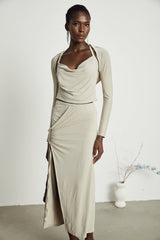 Lanetta khaki jersey top  skirt matching set