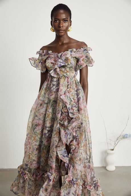Margaux offshoulder ruffled midi dress