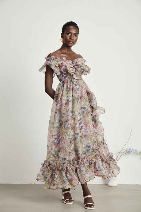 Margaux offshoulder ruffled midi dress