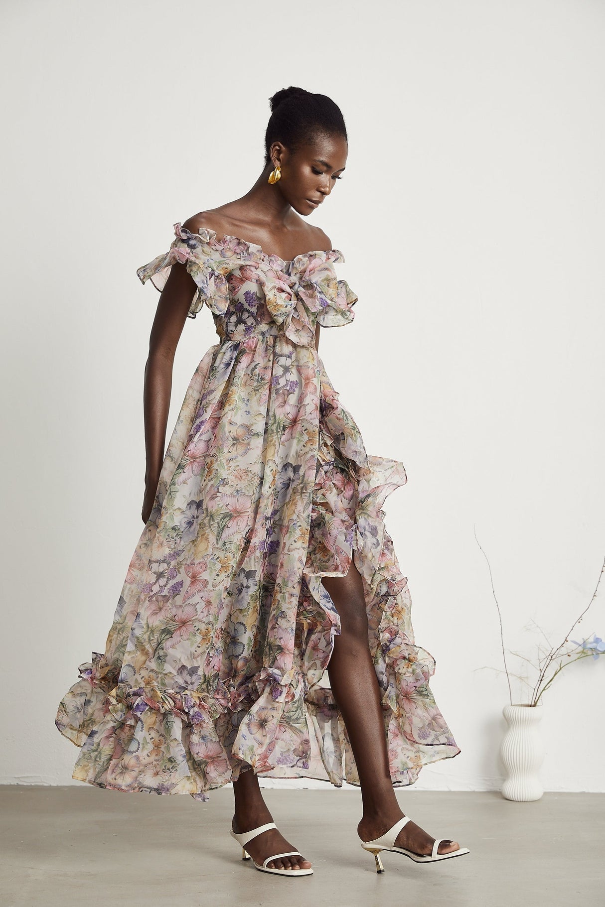 Margaux offshoulder ruffled midi dress