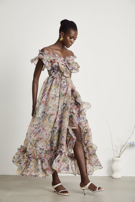 Margaux offshoulder ruffled midi dress