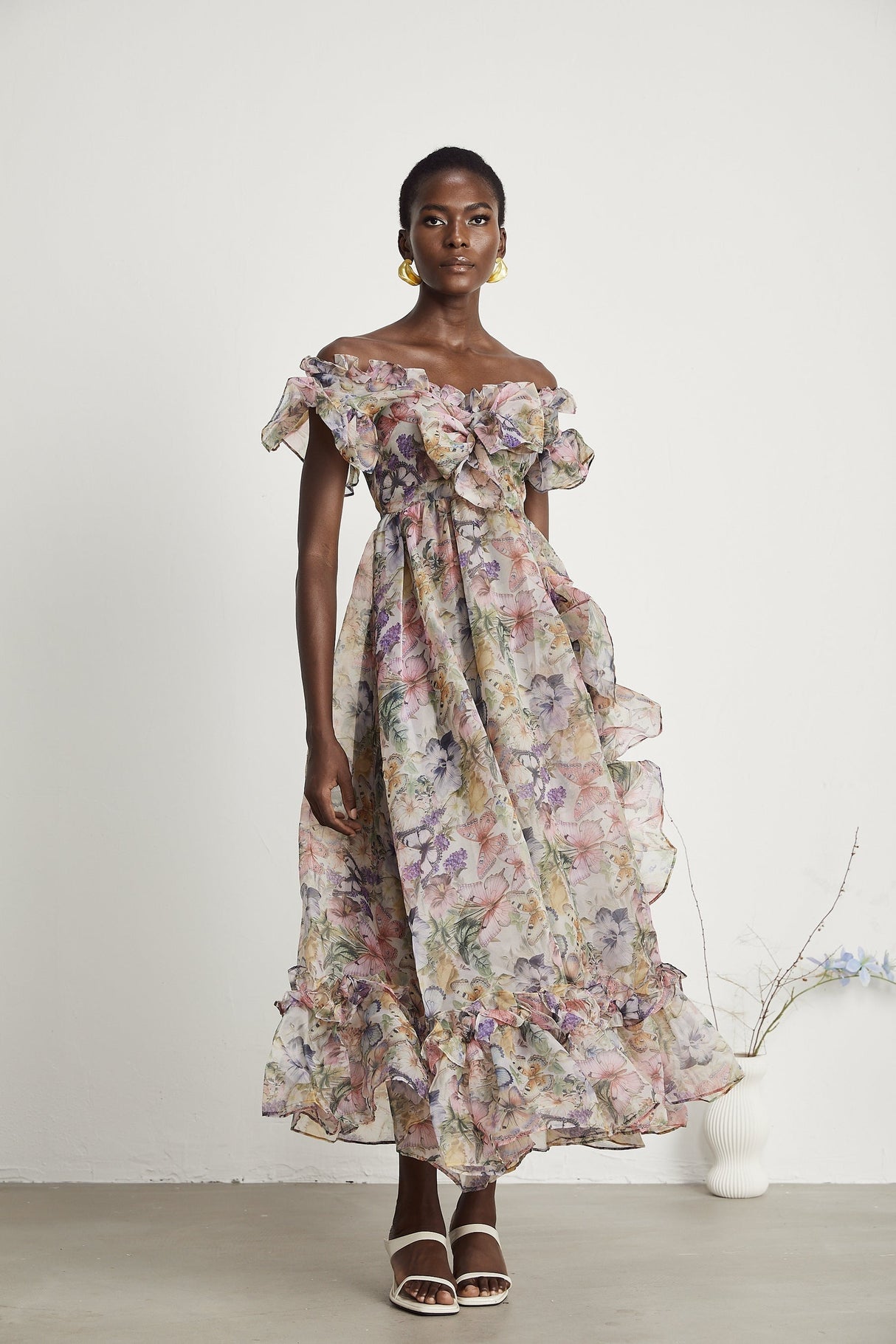 Margaux offshoulder ruffled midi dress