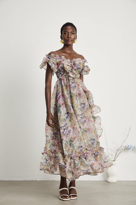 Margaux offshoulder ruffled midi dress