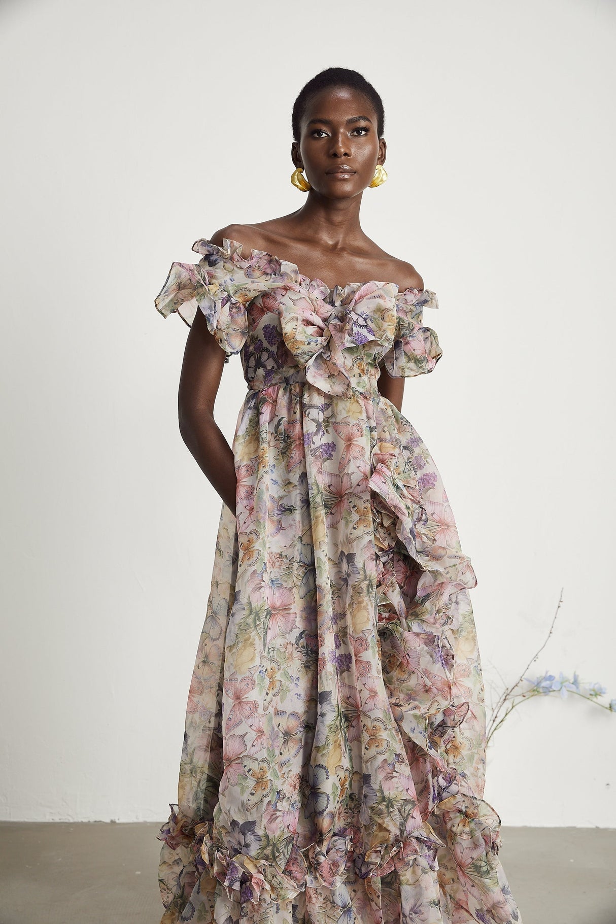 Margaux offshoulder ruffled midi dress