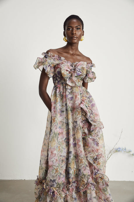Margaux offshoulder ruffled midi dress