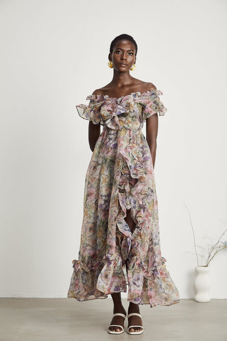 Margaux offshoulder ruffled midi dress