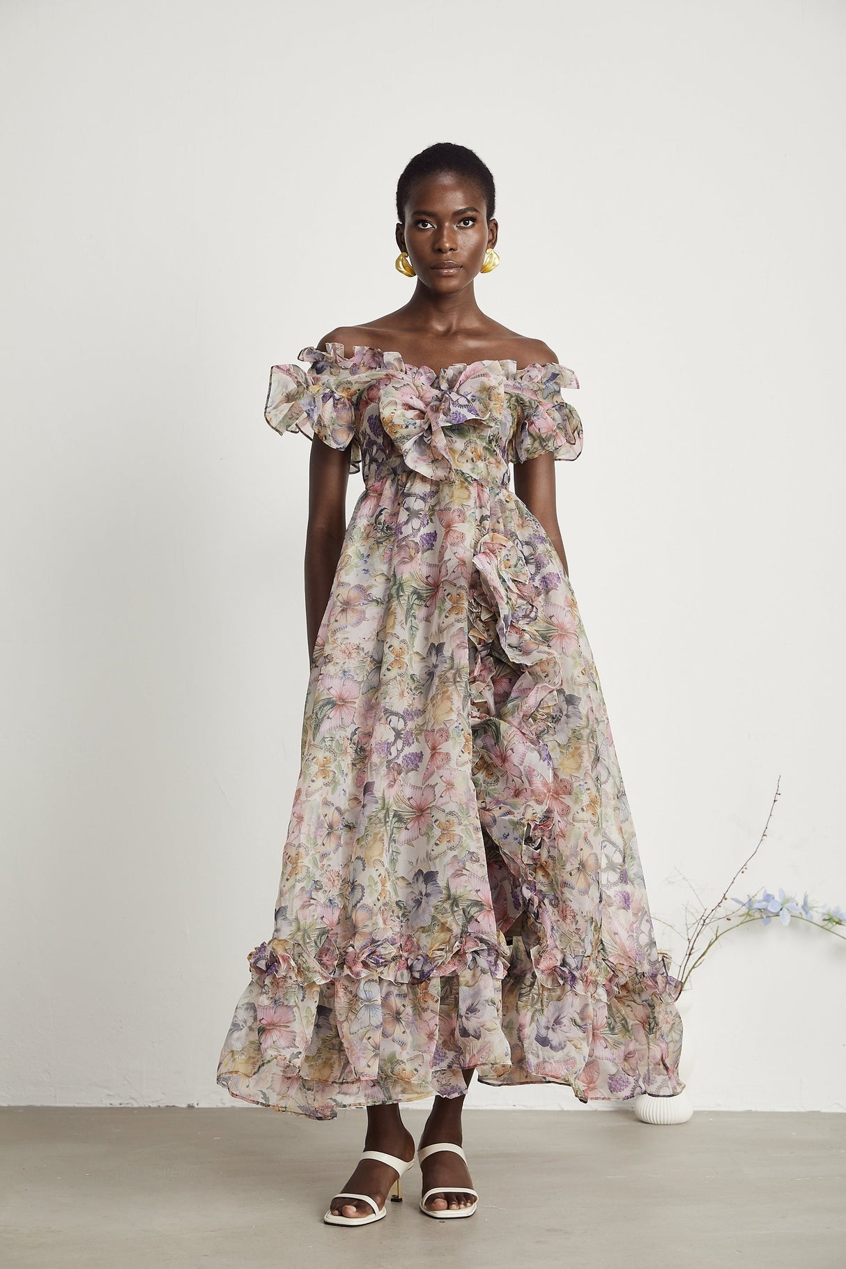 Margaux offshoulder ruffled midi dress