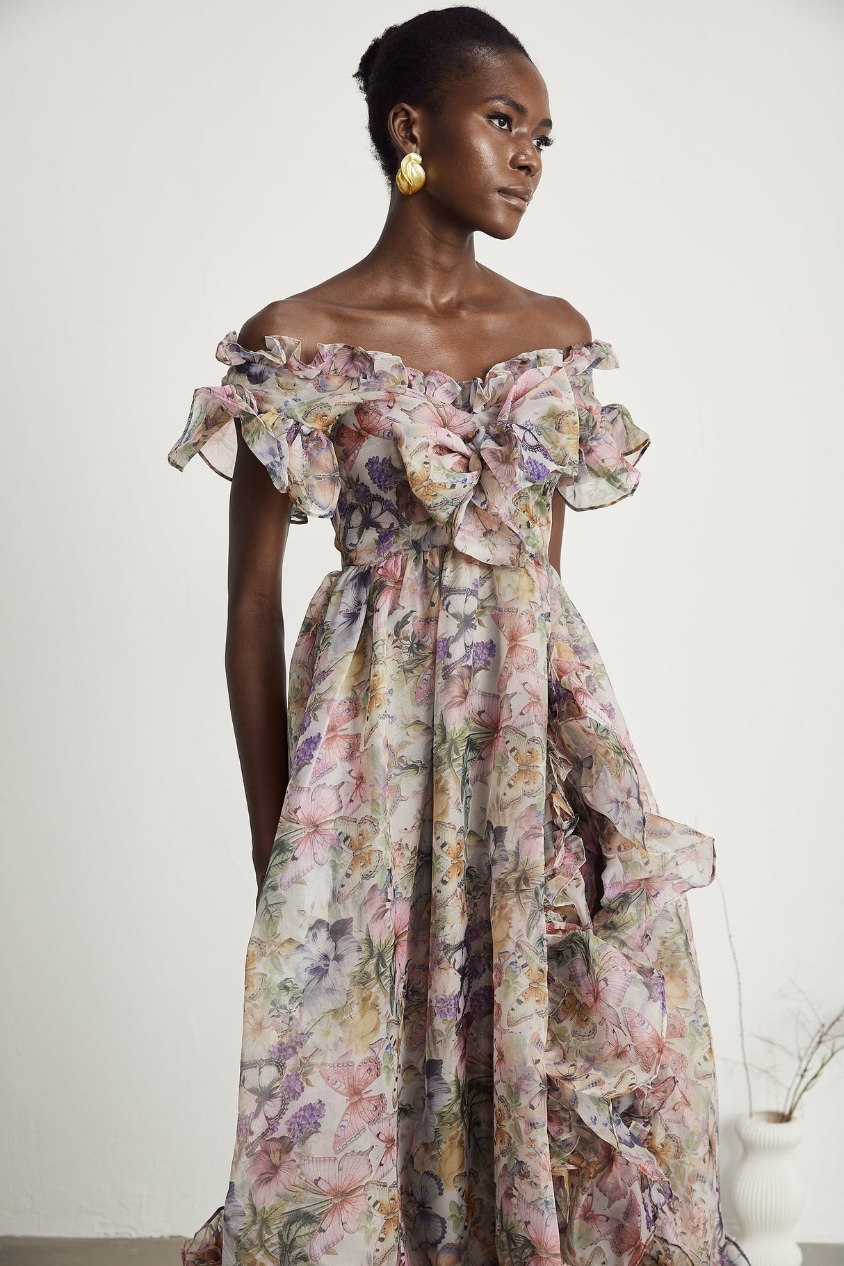 Margaux offshoulder ruffled midi dress
