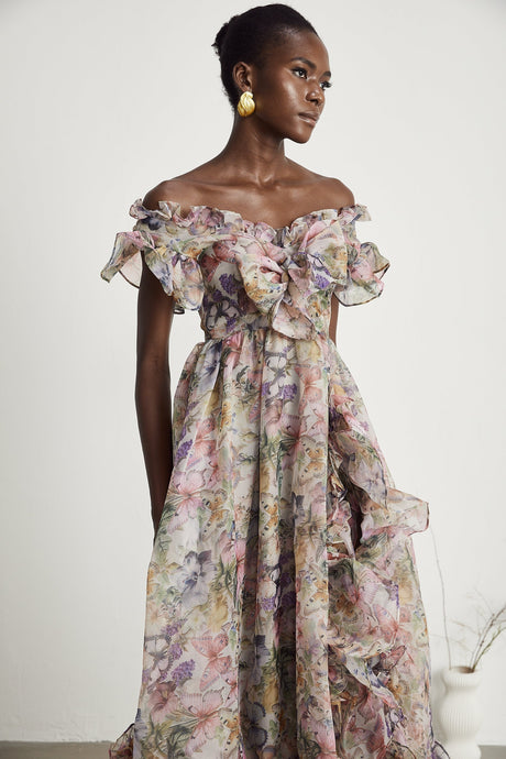 Margaux offshoulder ruffled midi dress