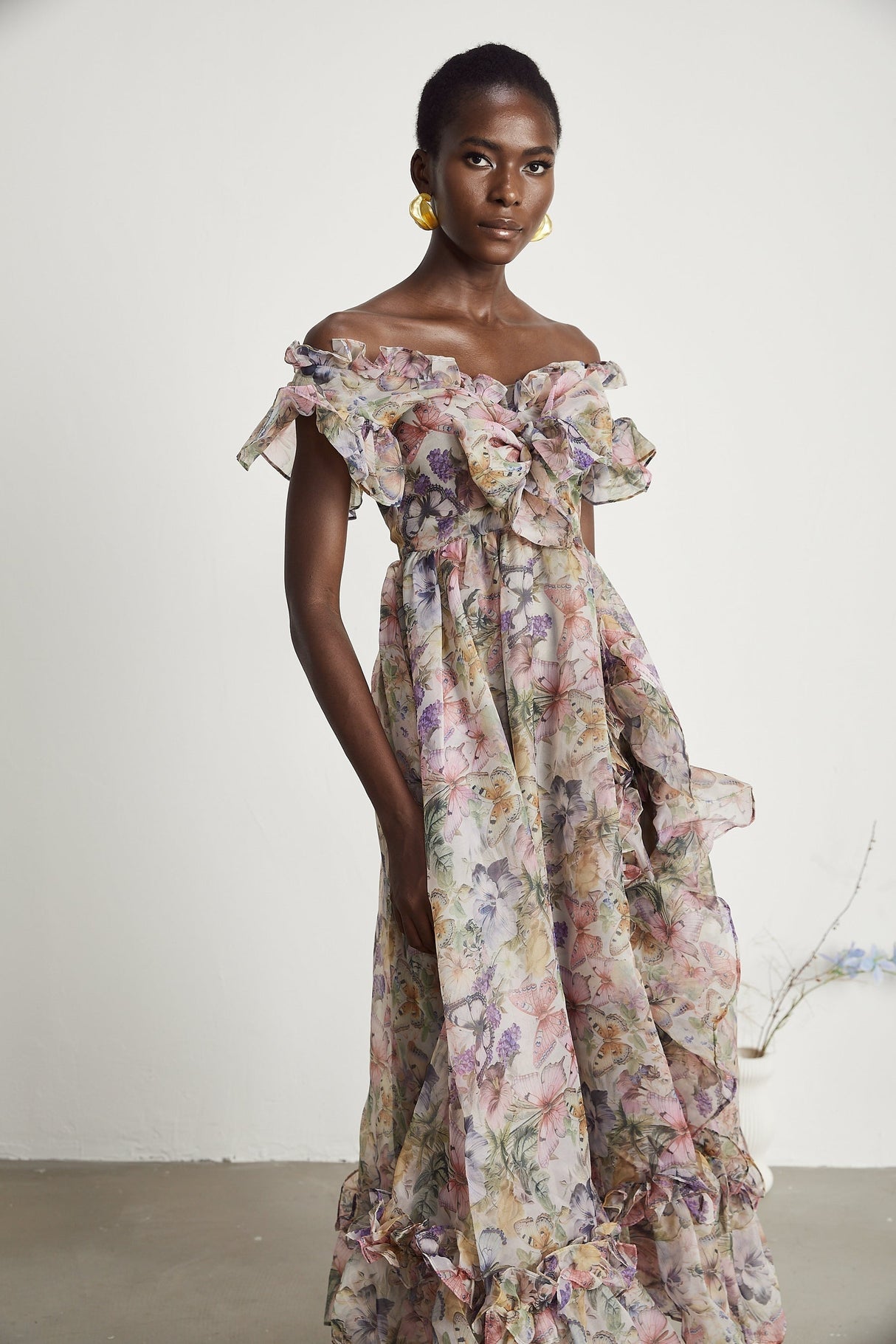 Margaux offshoulder ruffled midi dress