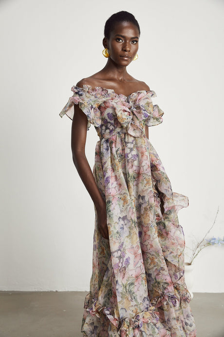 Margaux offshoulder ruffled midi dress