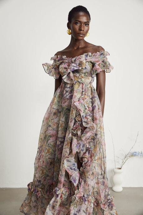 Margaux offshoulder ruffled midi dress
