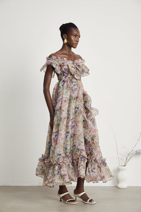 Margaux offshoulder ruffled midi dress