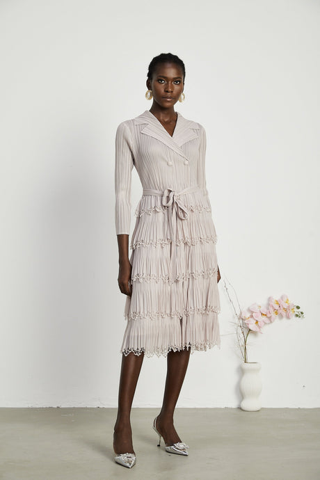 Marjolaine tiered pleated midi dress