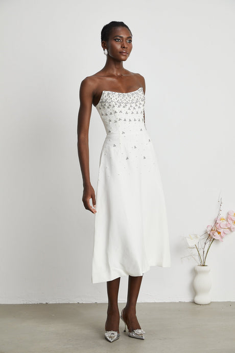 Melisande white embellished midi dress