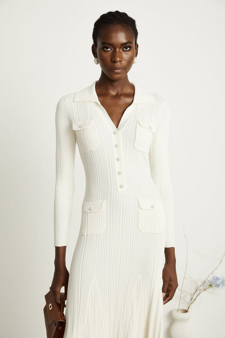 Nouria white mermaidhem knit midi dress