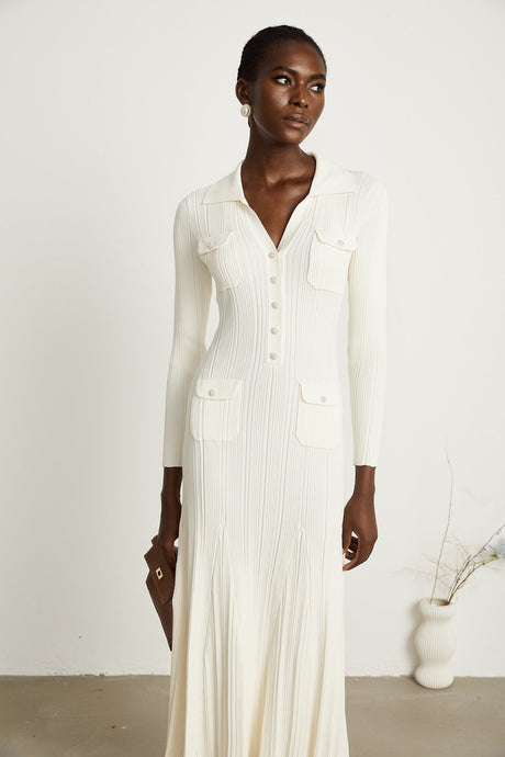 Nouria white mermaidhem knit midi dress