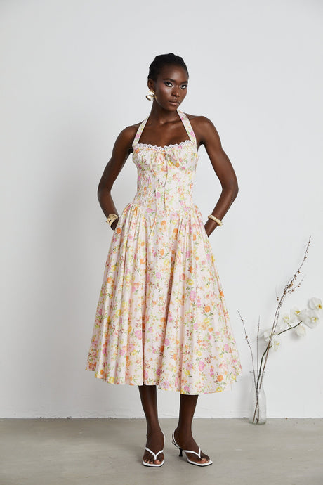 Odette floralprint halterneck midi dress
