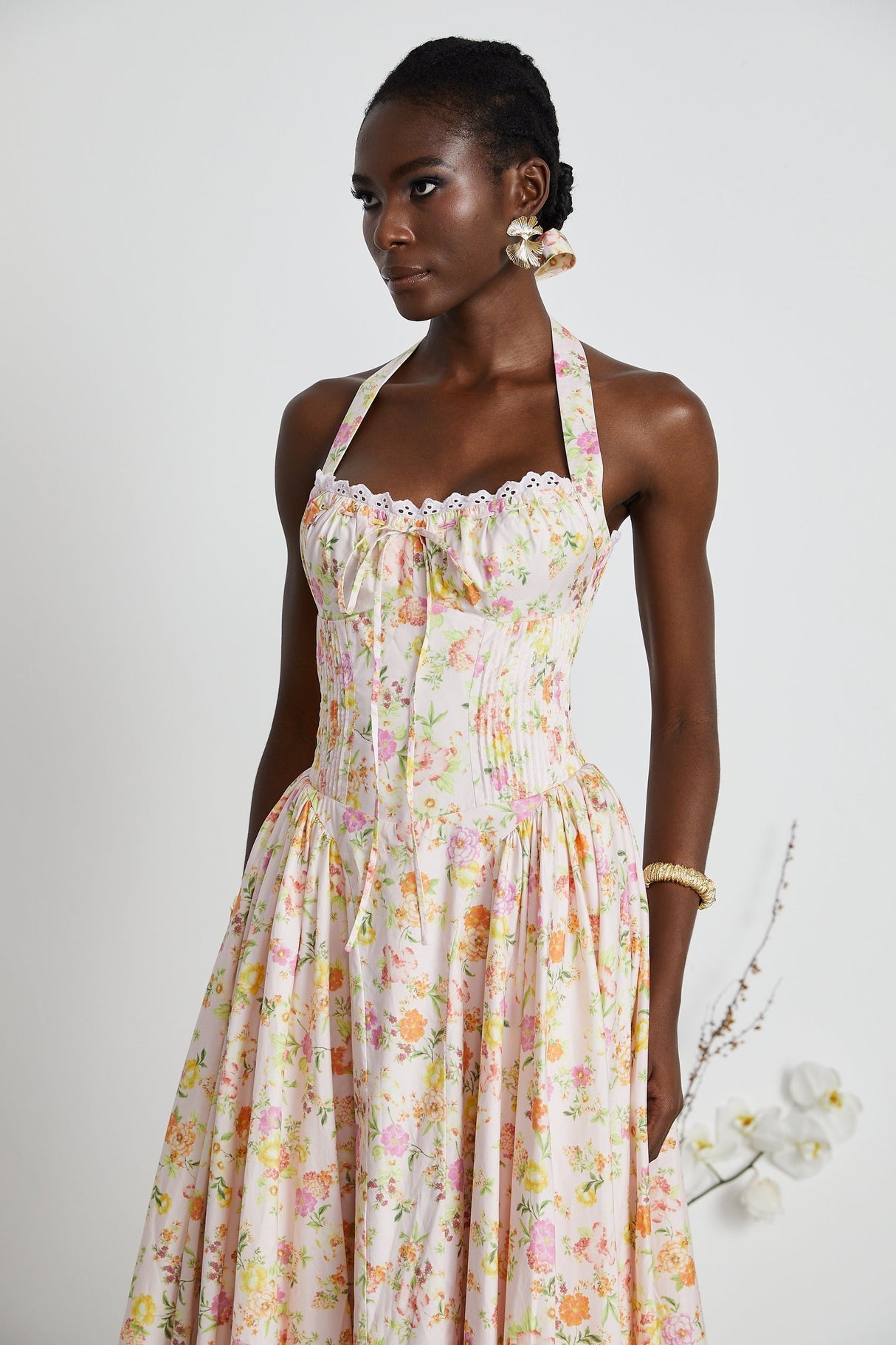 Odette floralprint halterneck midi dress